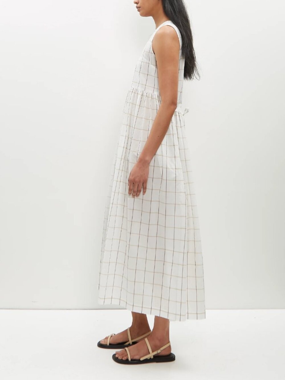 Sara Lanzi Sleeveless Windowpane Cotton Dress in White, size Med (fits like Sm - Picture 2 of 9